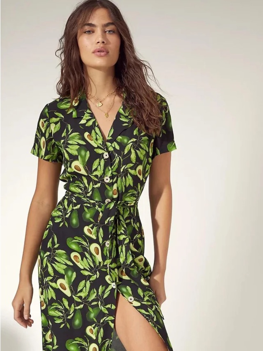 Wilfred Black Dress with Green and Yellow Avocado Print